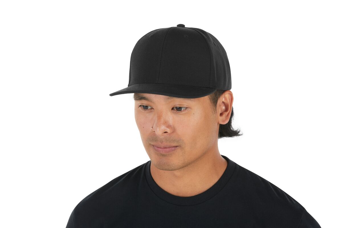 recycled-poly-classic-6-panel-hat-w6 WebPDP-HAT001002_Recycled_Poly_Classic_6Panel_Hat_Black_Studio_Harper_Studios_0723_Side_2__HAT001002OS.jpg
